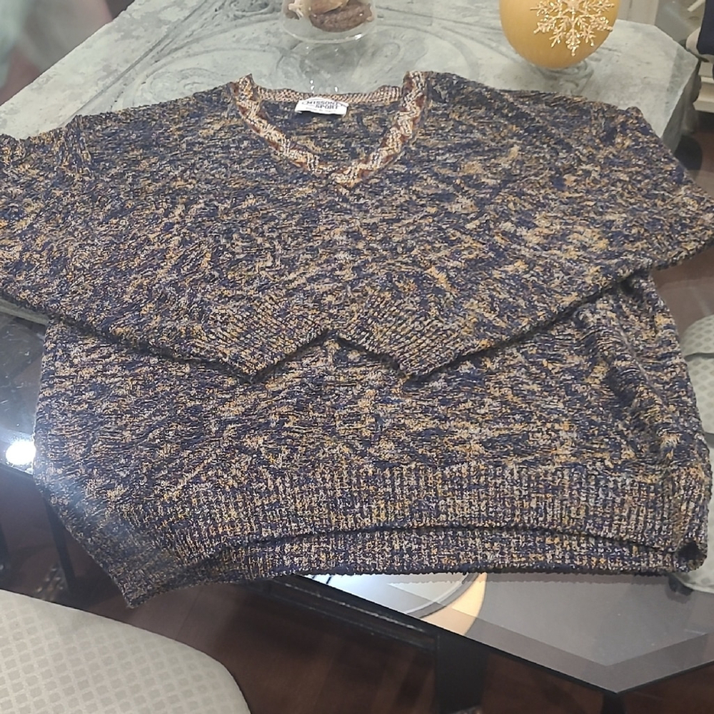Missoni Luxury V-Neck Sweater Gray and Brown Vintage Cotton Blend 52